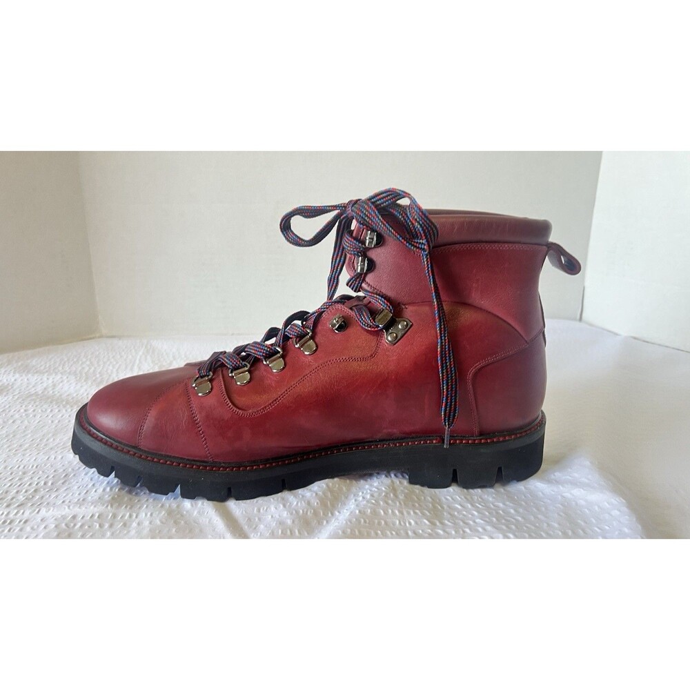 BALLY Charil Red Contrast Stitch Leather Fur Lined Hiking Boots Size 10 - Picture 5 of 10